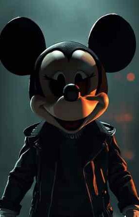mickey mouse wearing a shady leather jacket film theory scene