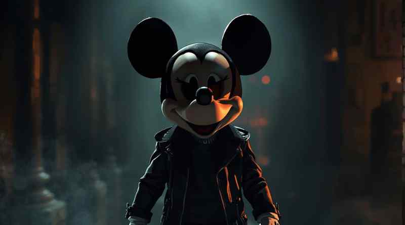 mickey mouse wearing a shady leather jacket film theory scene